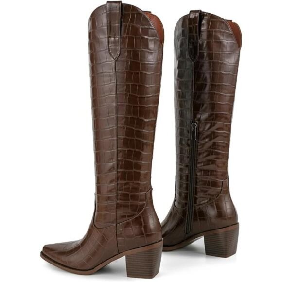 NEW Western Cowboy Boots for Women - Knee High Wide Calf Cowgirl Boots - Picture 2 of 6
